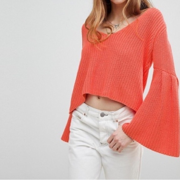 Free People Damsel Bell Sleeve Sweater Coral Sz XS - Picture 1 of 14